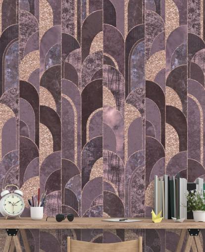 Purple and rose gold art deco wallpaper