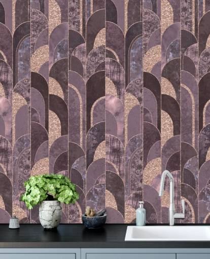 Violetti ja ruusukulta art deco tapetti