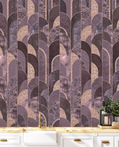 Lilla og rosa guld art deco tapet