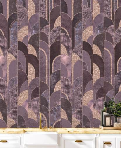 Papel de parede art déco roxo e ouro rosa Papel de parede art déco roxo e ouro rosa
