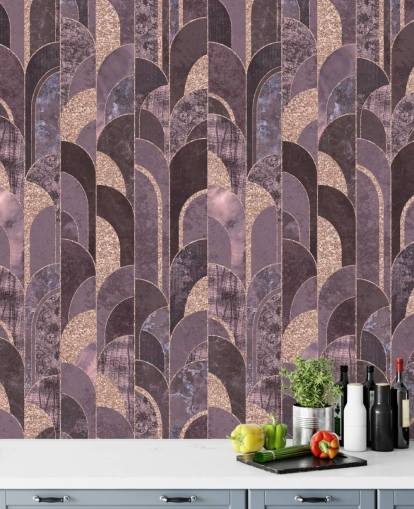 Lila och rosa guld art deco tapet