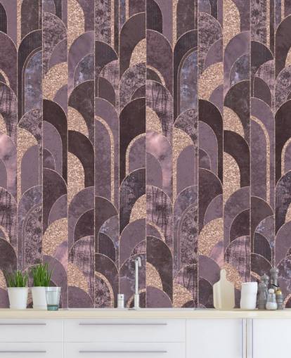 Violetti ja ruusukulta art deco tapetti