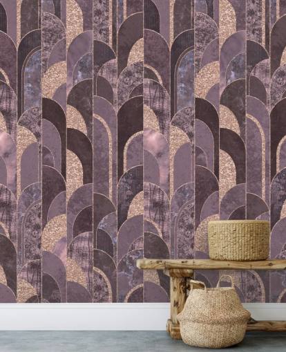 Purple and rose gold art deco wallpaper