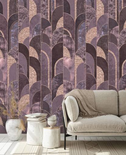 Lila och rosa guld art deco tapet