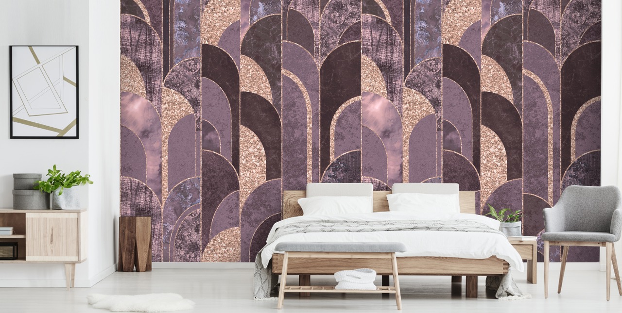 Violetti ja ruusukulta art deco tapetti