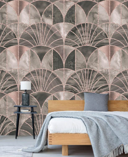 Beige and pink art deco wallpaper