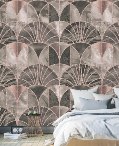 Papel pintado art deco beige y rosa