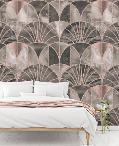Beige och rosa art deco tapet