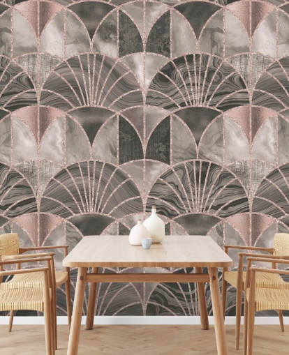 Papel pintado art deco beige y rosa Papel pintado art deco beige y rosa