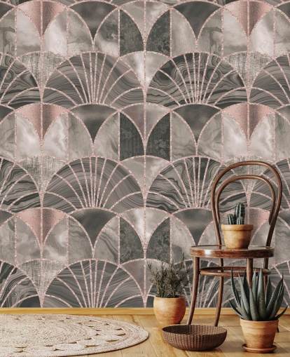 Beige and pink art deco wallpaper