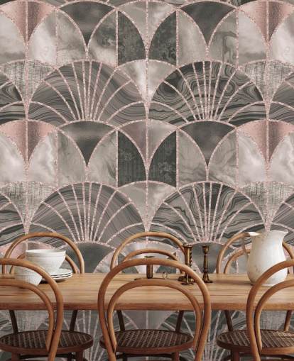 Beige and pink art deco wallpaper