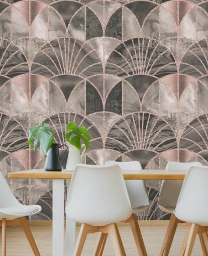 Carta da parati art deco beige e rosa