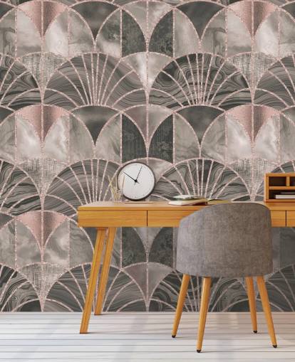 Papel pintado art deco beige y rosa Papel pintado art deco beige y rosa