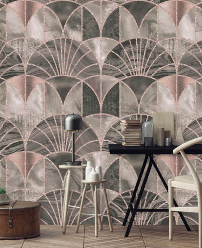 Papel pintado art deco beige y rosa Papel pintado art deco beige y rosa