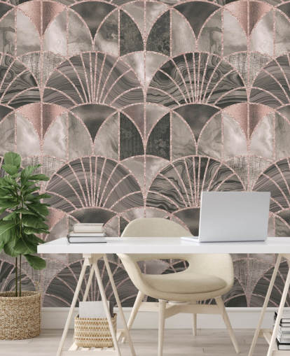 Beige ja vaaleanpunainen art deco tapetti