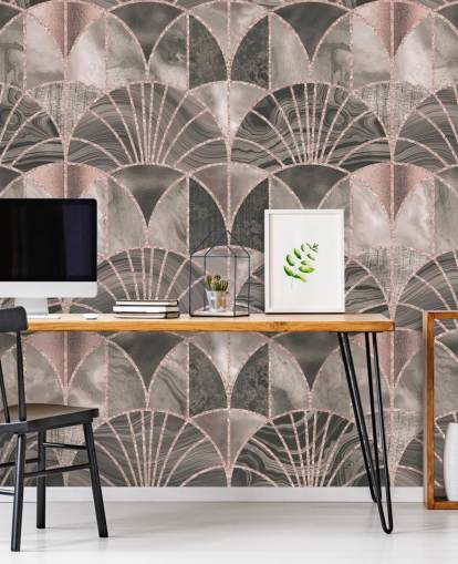 Art-Deco-Tapete in Beige und Rosa