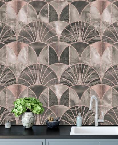 Beige ja vaaleanpunainen art deco tapetti