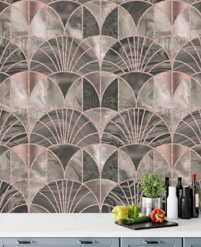 Carta da parati art deco beige e rosa