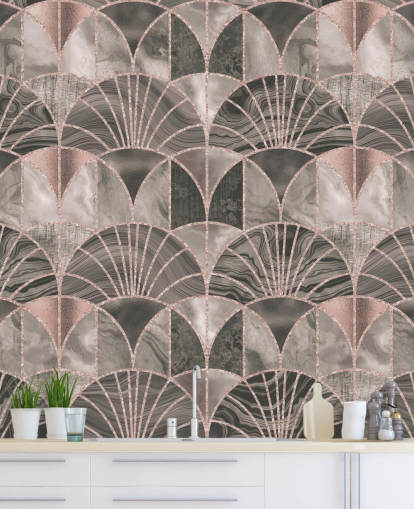 Beige og lyserød art deco tapet