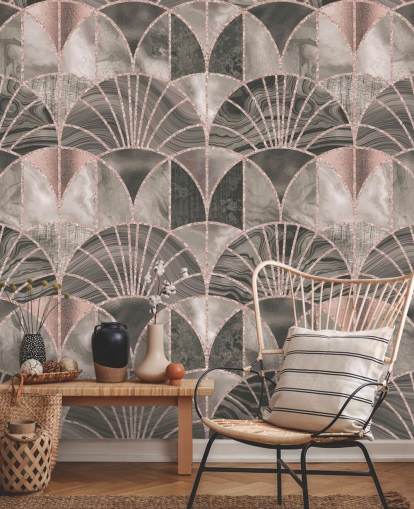 Beige ja vaaleanpunainen art deco tapetti