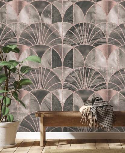 Art-Deco-Tapete in Beige und Rosa Art-Deco-Tapete in Beige und Rosa