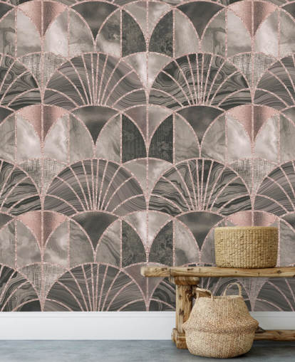 Art-Deco-Tapete in Beige und Rosa Art-Deco-Tapete in Beige und Rosa