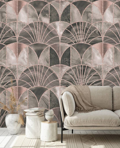 Beige og lyserød art deco tapet