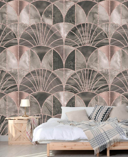 Art-Deco-Tapete in Beige und Rosa