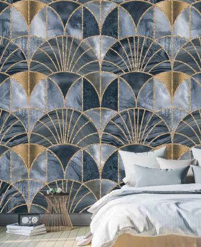 Blå och guld art deco tapet Blå och guld art deco tapet