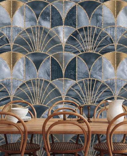 Sininen ja kultainen art deco taustakuva Sininen ja kultainen art deco taustakuva