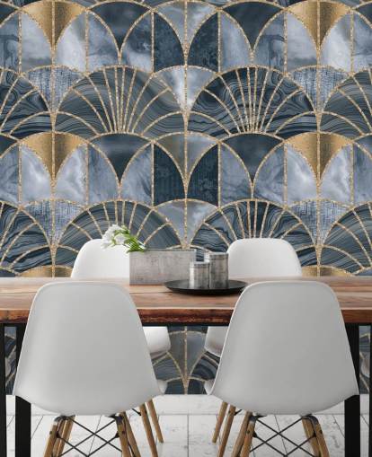 Papel de parede art déco azul e dourado Papel de parede art déco azul e dourado