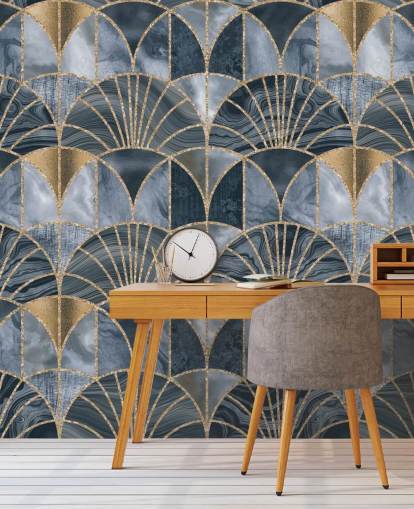 Blå og gull art deco tapet Blå og gull art deco tapet