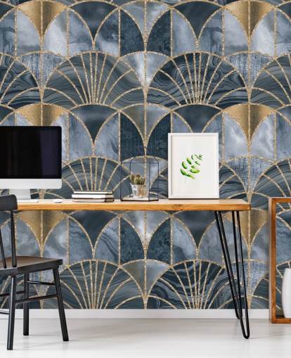 Blaue und goldene Art-Deco-Tapete Blaue und goldene Art-Deco-Tapete