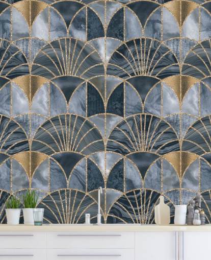 Blaue und goldene Art-Deco-Tapete Blaue und goldene Art-Deco-Tapete