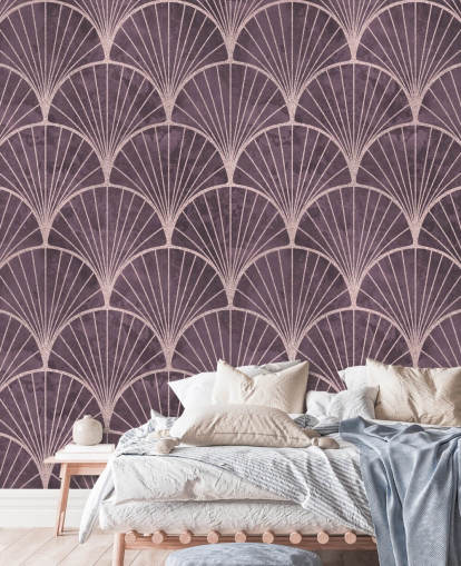 papel pintado morado con efecto art deco