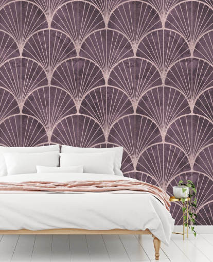papel pintado morado con efecto art deco