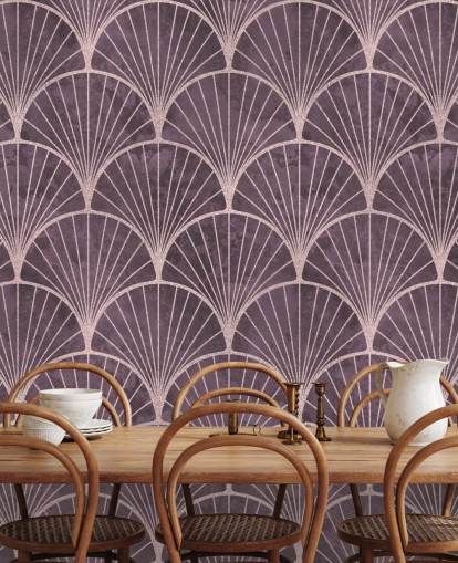 papel pintado morado con efecto art deco