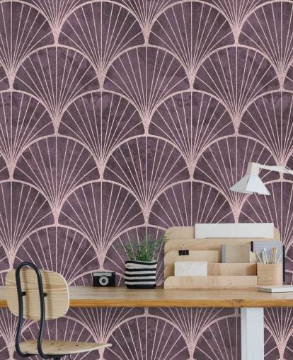 paars behang met art deco-effect paars behang met art deco-effect