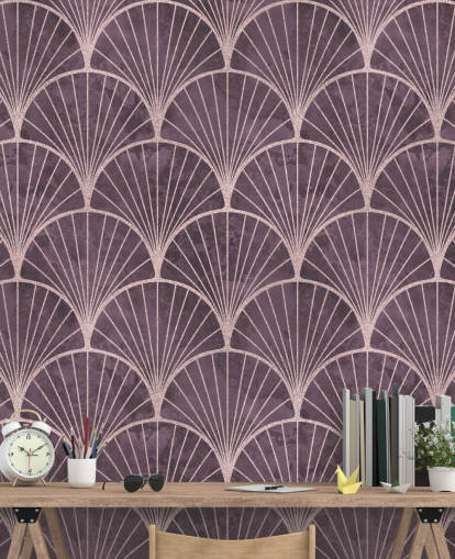 paars behang met art deco-effect