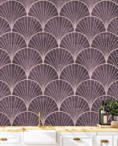 papel de parede roxo com efeito art déco