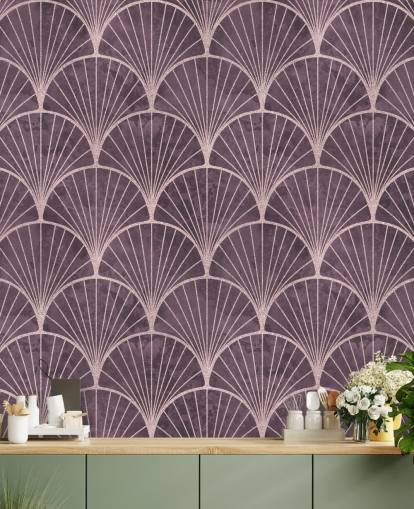 papel de parede roxo com efeito art déco