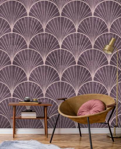 paars behang met art deco-effect