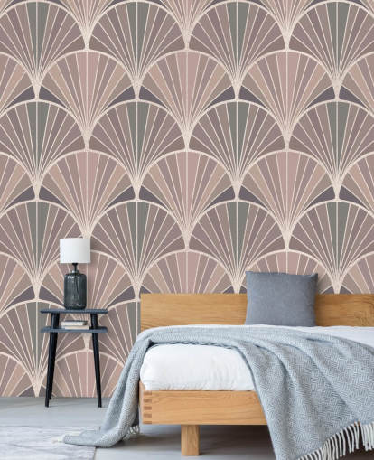 rodna rosa och grädde art deco stil tapeter