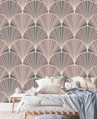 blush pink og fløde art deco stil tapet