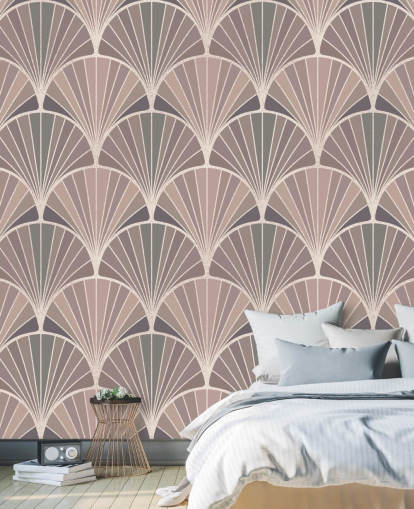 blush pink and cream art deco style wallpaper