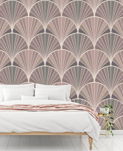 blush pink and cream art deco style wallpaper