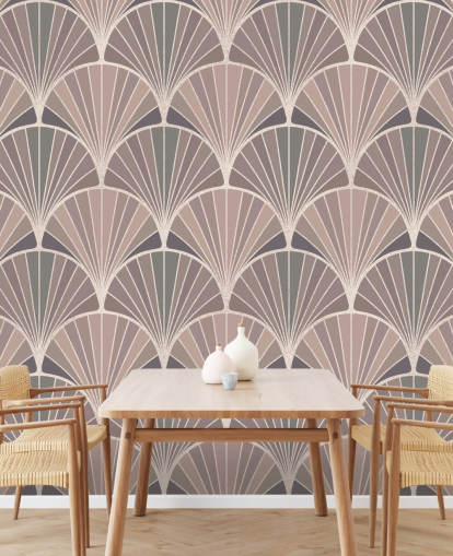 rødme rosa og krem art deco-stil tapet