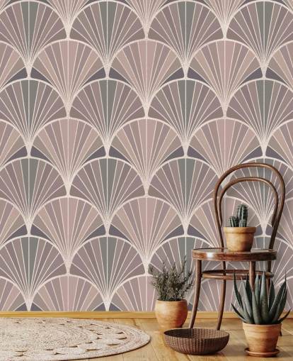 papel pintado de estilo art déco rosa ruborizado y crema
