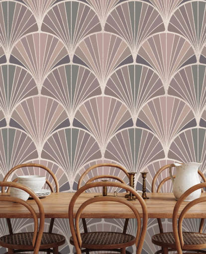 papel de parede de estilo art déco rosa e creme