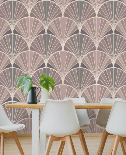 blush pink and cream art deco style wallpaper